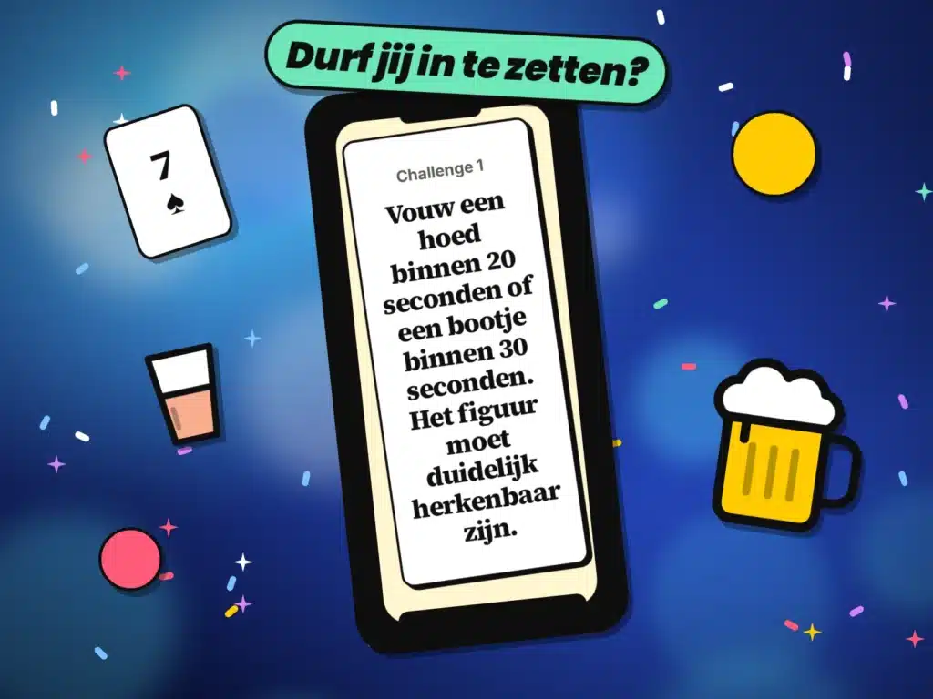 Vrienden voeren een opdracht uit tijdens het drankspel Challenges